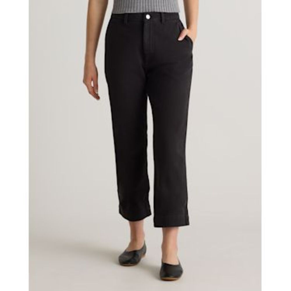 Quince Organic Stretch Cotton Twill Straight Leg Cropped Pants Black Size 6